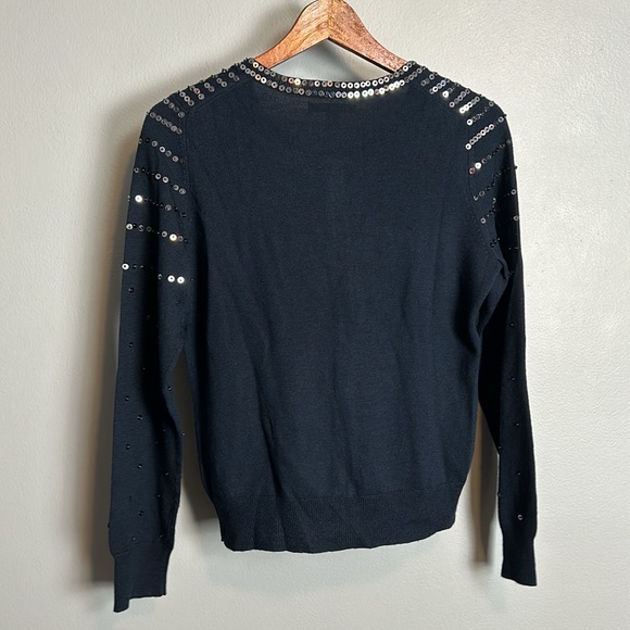 Banana Republic Navy Merino Wool Sequin Cardigan size M- like new - Picture 8 of 12